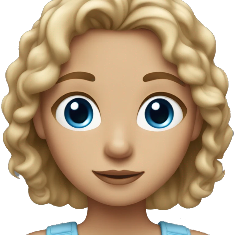 A girl has dark natural blond with sun kiss on hair, gray and blue eyes and any freckles  emoji