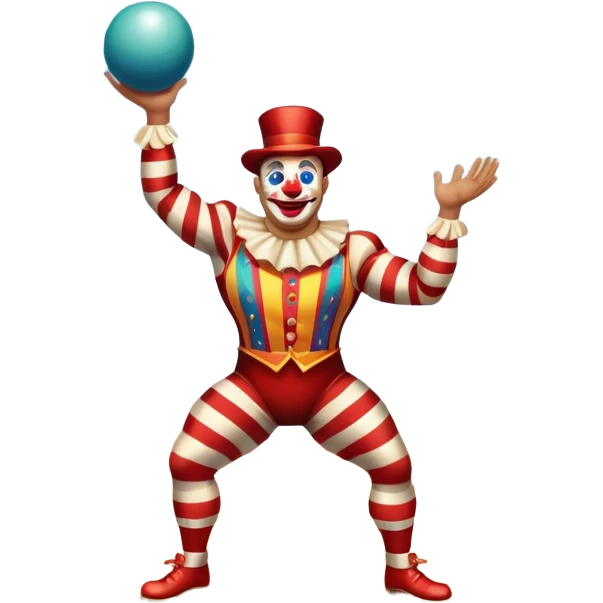 Icon for Circus Arts: a vibrant circus arena with a strongman in a striped costume, a juggler tossing colorful balls, and a clown. The icon should represent the energy and entertainment of the circus, with emphasis on performance and spectacle. Transparent background. emoji