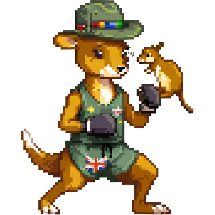 a man in an Australian hat boxing with a kangaroo emoji