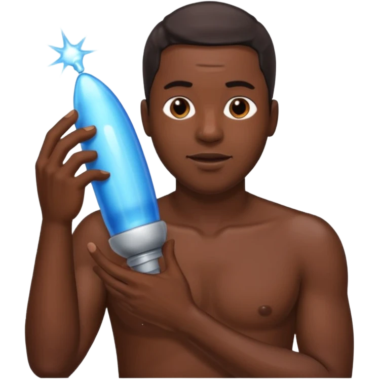 Black guy stroking his large penis while being excited ,masturbaiting, and ejaculating emoji