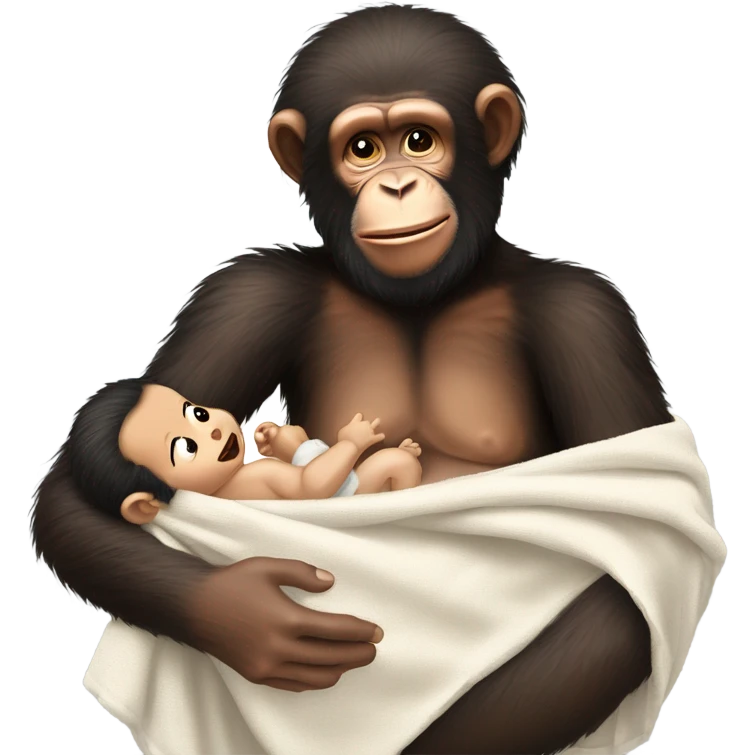 Human Bob Ross bottle feeding a new born baby chimpanzee wrapped in a blanket emoji