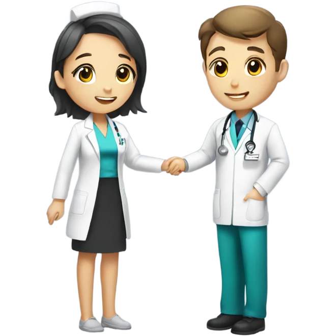girl in QiPao dress saying thank you to a male doctor in white Dr uniform emoji