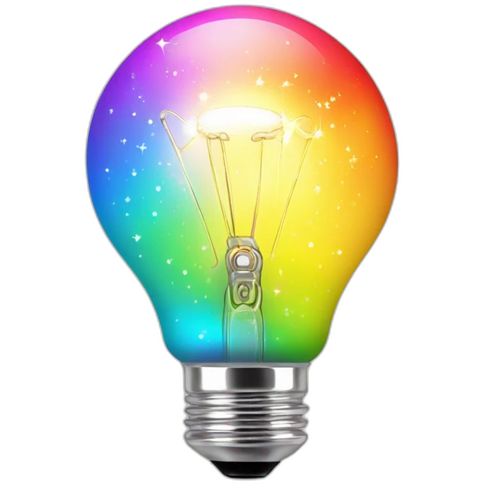 shiny sparkles around the light bulb in rainbow emoji