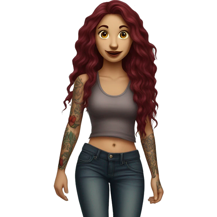 Beautiful tattooed  burgundy long haired woman crossing the street emoji