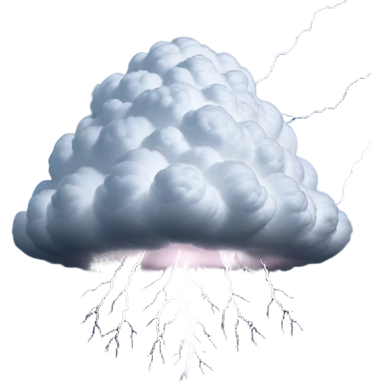 Cinematic Realistic Cumulonimbus Emoji, Towering and imposing, with dark, dramatic clouds reaching up into the sky in a billowing formation. Lightning flickers within, and the atmosphere is charged with energy, signaling a powerful storm ahead. Soft glowing outline, capturing the essence of raw power, intensity, and nature’s fury in a mighty cumulonimbus cloud! emoji
