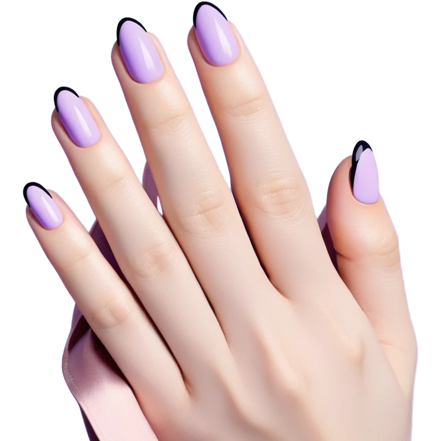 lilac pastel manicure with almond-shaped nails emoji