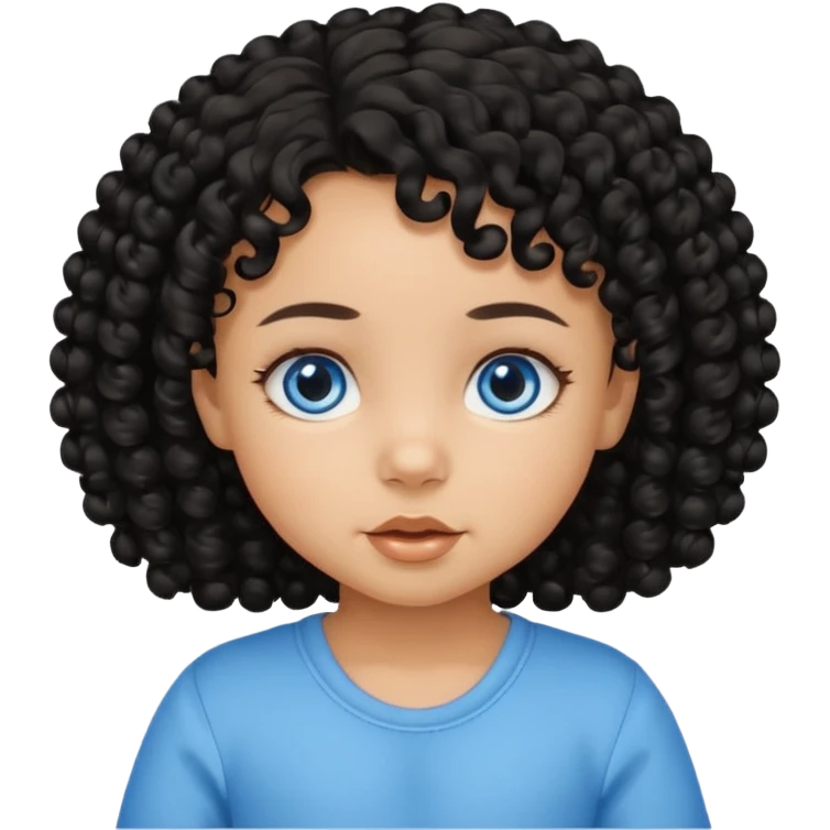 a girl tan baby with black curly hair and blue eyes emoji