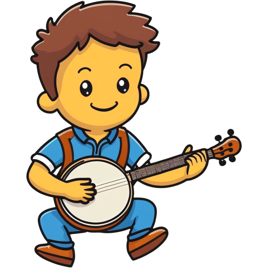 smiling boy playing banjo emoji