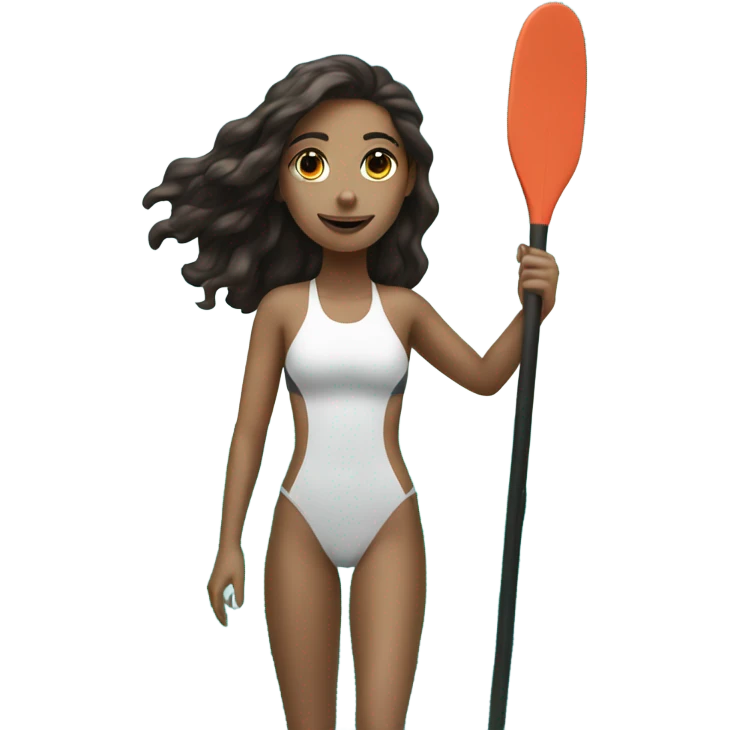 White Girl with dark hair paddle boarding on the ocean emoji