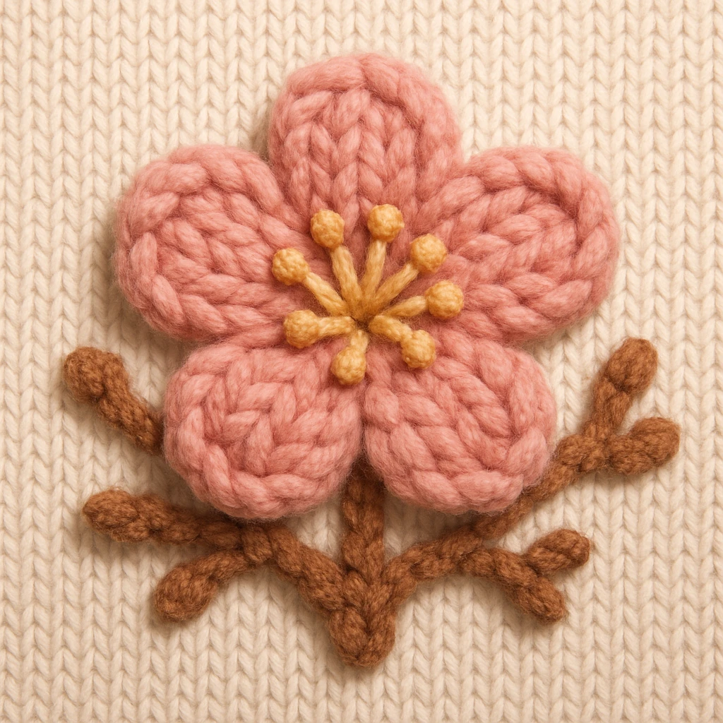 sakura cherry blossom knitted patch style emoji
