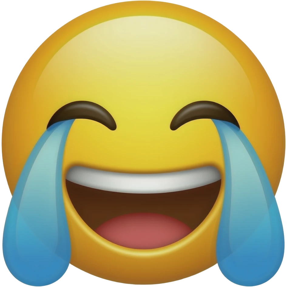 apple style emoji that is crying because theyre laughing so hard but like yellow like an emoji on an apple iphone emoji