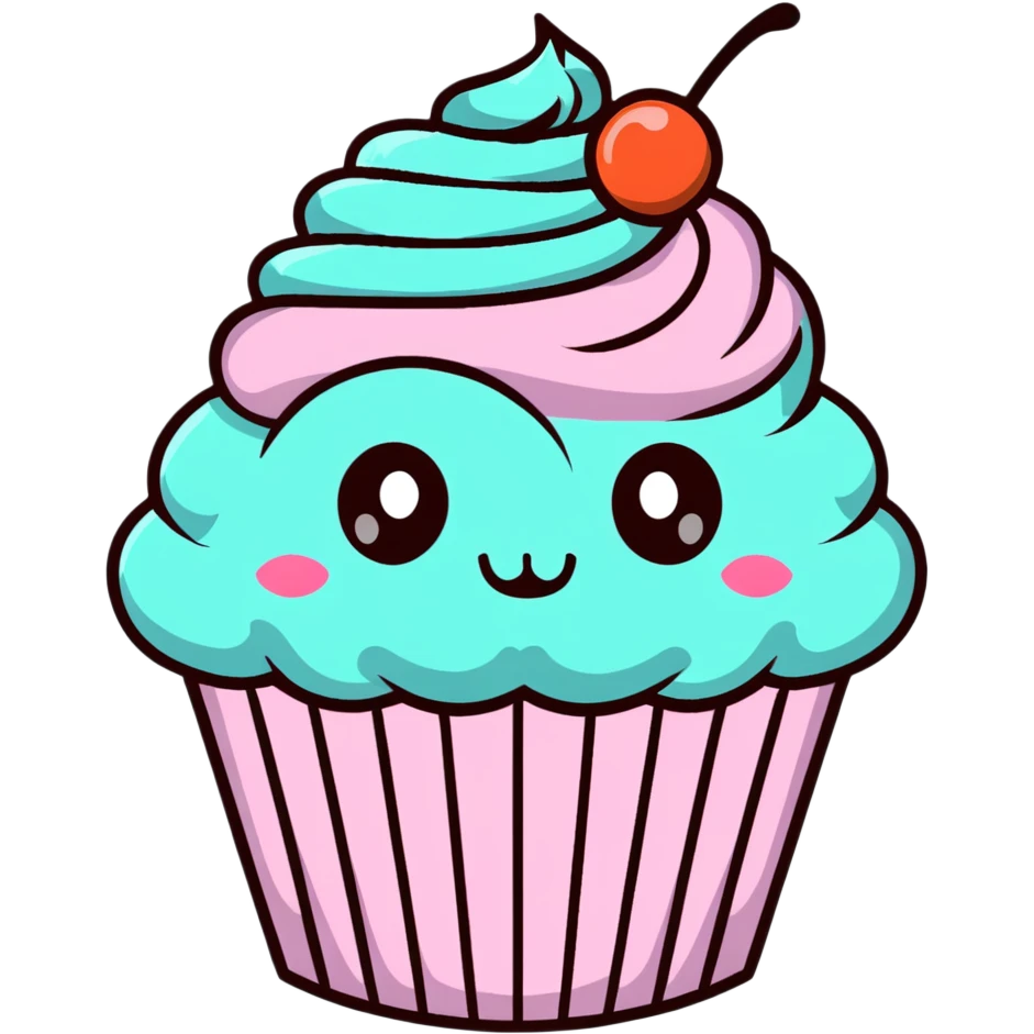 cute kawaii cupcake with pastel colors and big eyes emoji