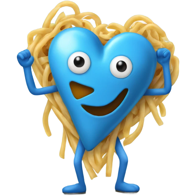 Scary blue love heart with pasta and legs emoji