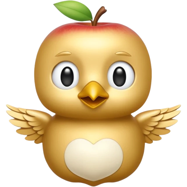3D emoji of a small golden and cream bird in Apple Memoji style, soft studio lighting, glossy finish, black background, minimalistic and centered. emoji