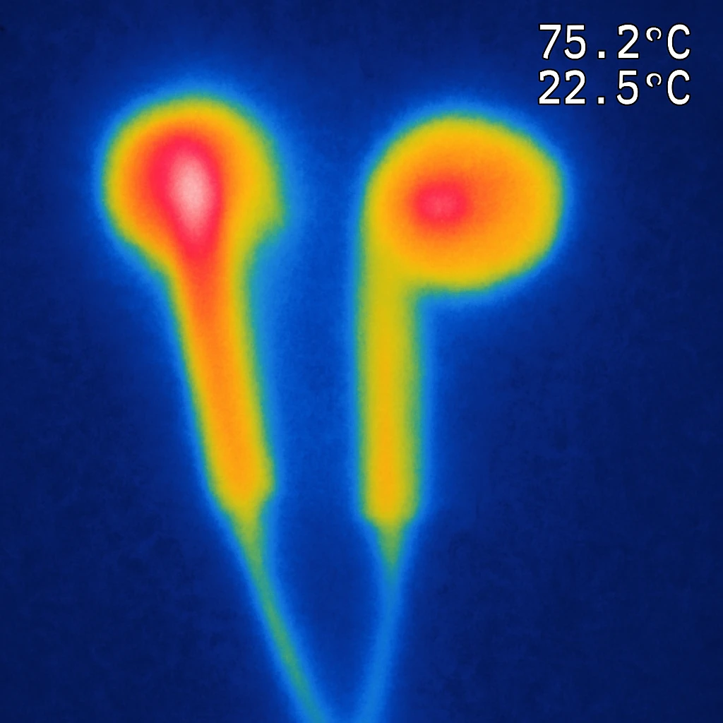 EarPods headphones in thermal camera style with background emoji