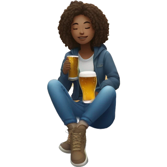 Girl sat on a nebula drinking beer surrounded by golden stars and planets emoji