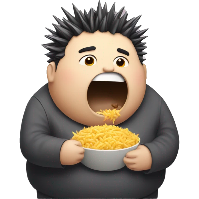draw a obese person with spiky hair eating emoji