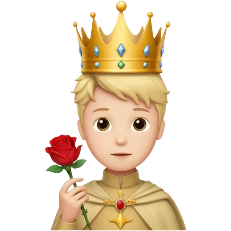 The Little Prince with a crown and a rose in his hand emoji