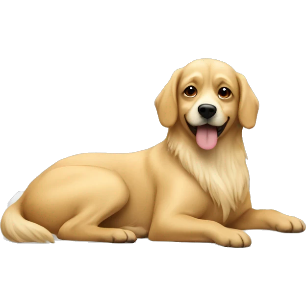 dog relaxing on bed. Blonde one is more hairy emoji