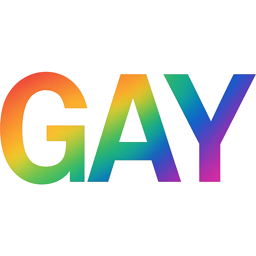 the word GAY in a new, modern font with a rainbow gradient emoji