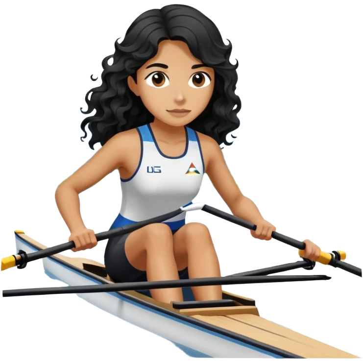 girl with long black wavy hair rowing in Olympic rowing sport, distant view emoji