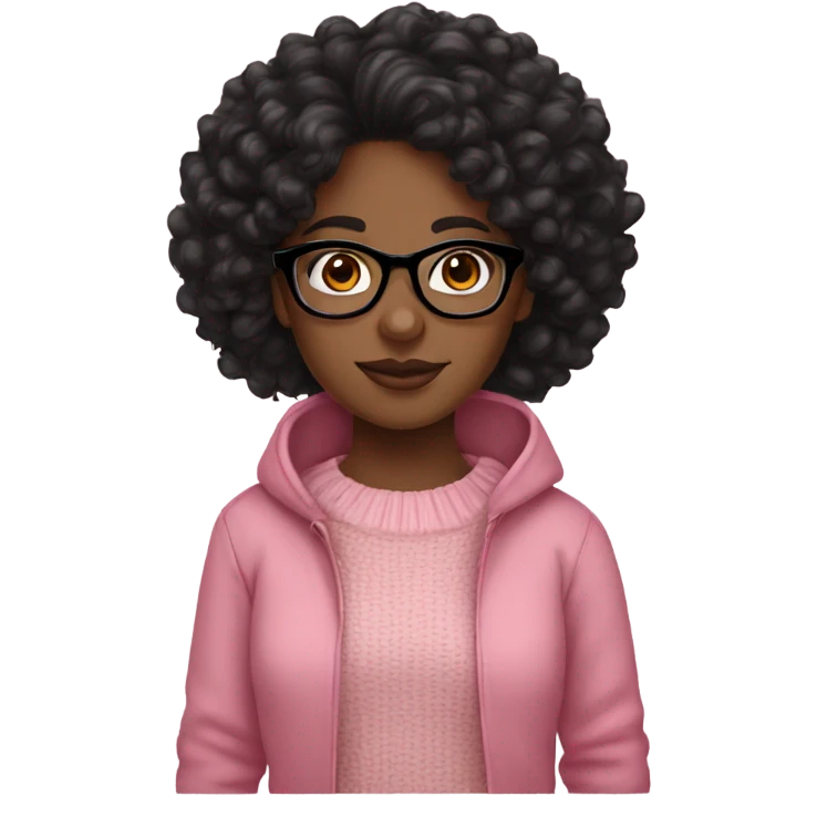 Black girl,curly black hair,glasses,brown eyes,pink sweater emoji