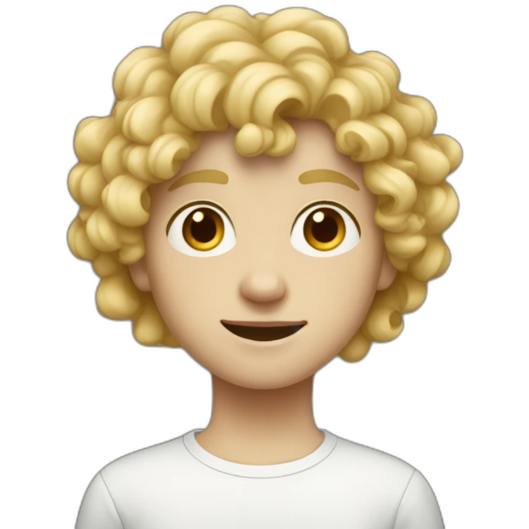 A white teenager boy with a round face and curly short blonde hair emoji