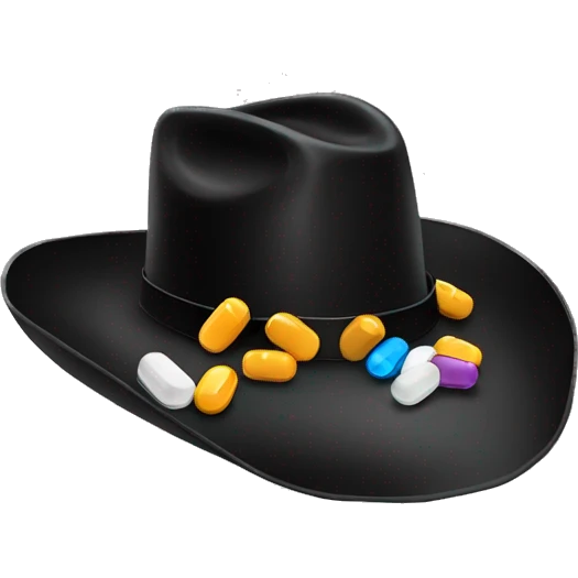Black cowboy hat with pills emoji