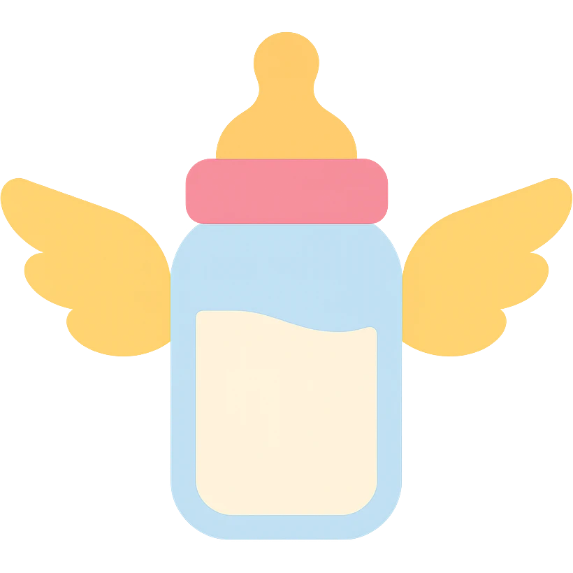 flying baby bottle with milk, wings, colorful icon emoji