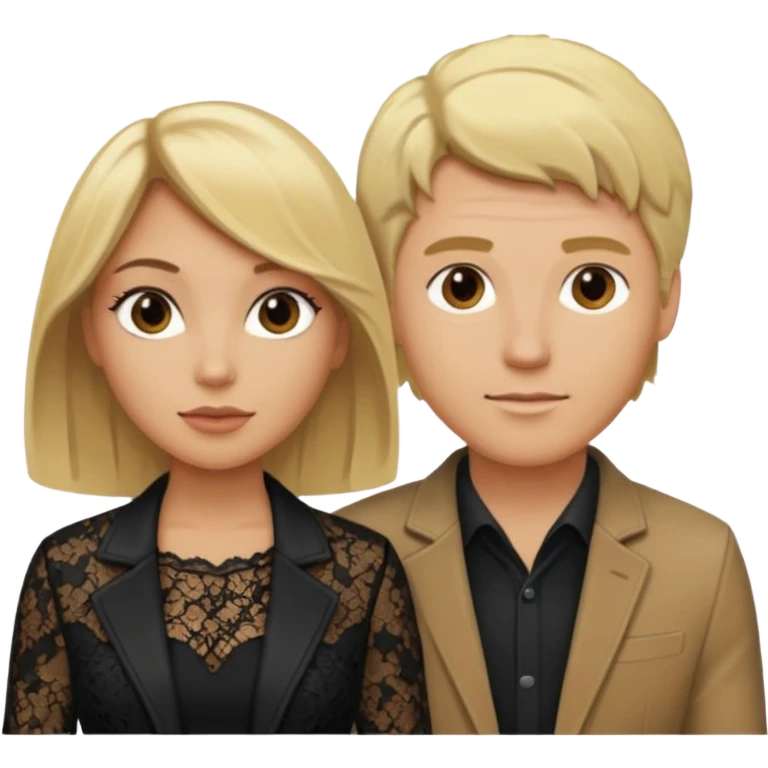 Love tan woman blonde hair and black lace  with blonde man Brown shade jacket emoji