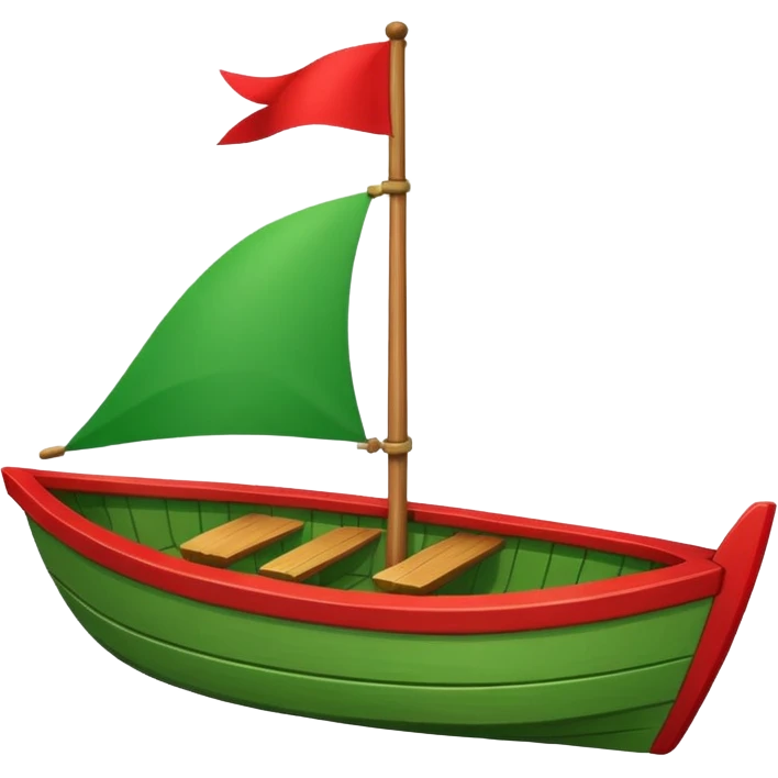 green boat in cartoon having a small place and a small red flag on it emoji