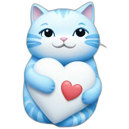 blue and white cat hug heart emoji