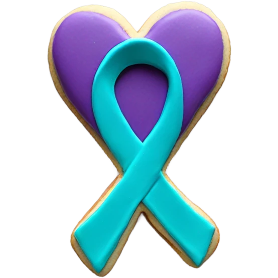 Purple and teal Suicide awareness ribbon on heart cookie emoji