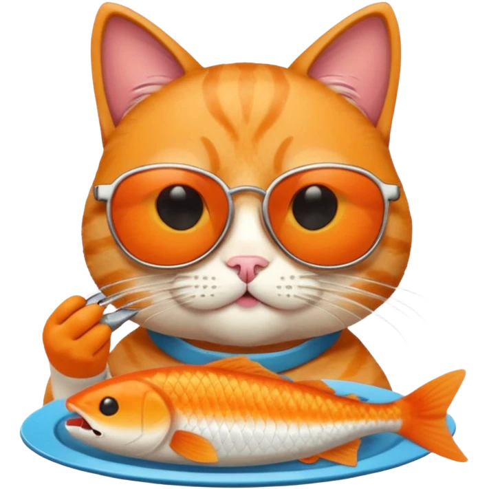Cat with Sun glasses eating a fish emoji
