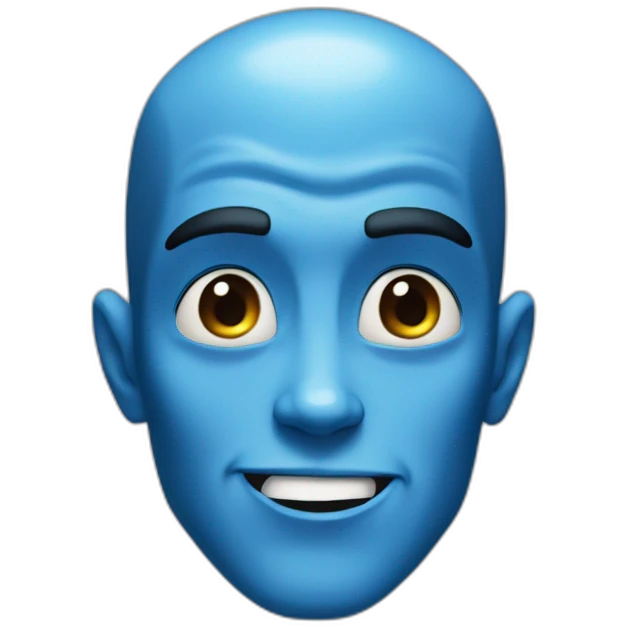megamind looking right at you. a blue guy with big forehead emoji