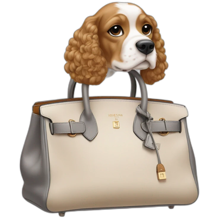 American cocker beige and white with a grey hermes birkin bag emoji