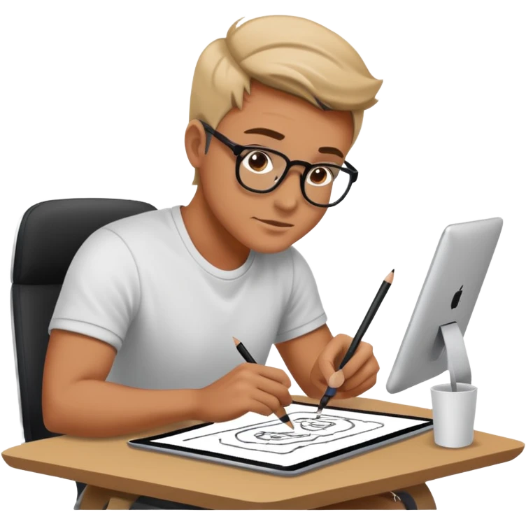 designer drawing in a digital table with his computer emoji