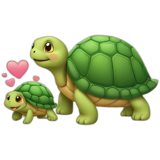 Tortue avec un chaton avec des coeurs emoji