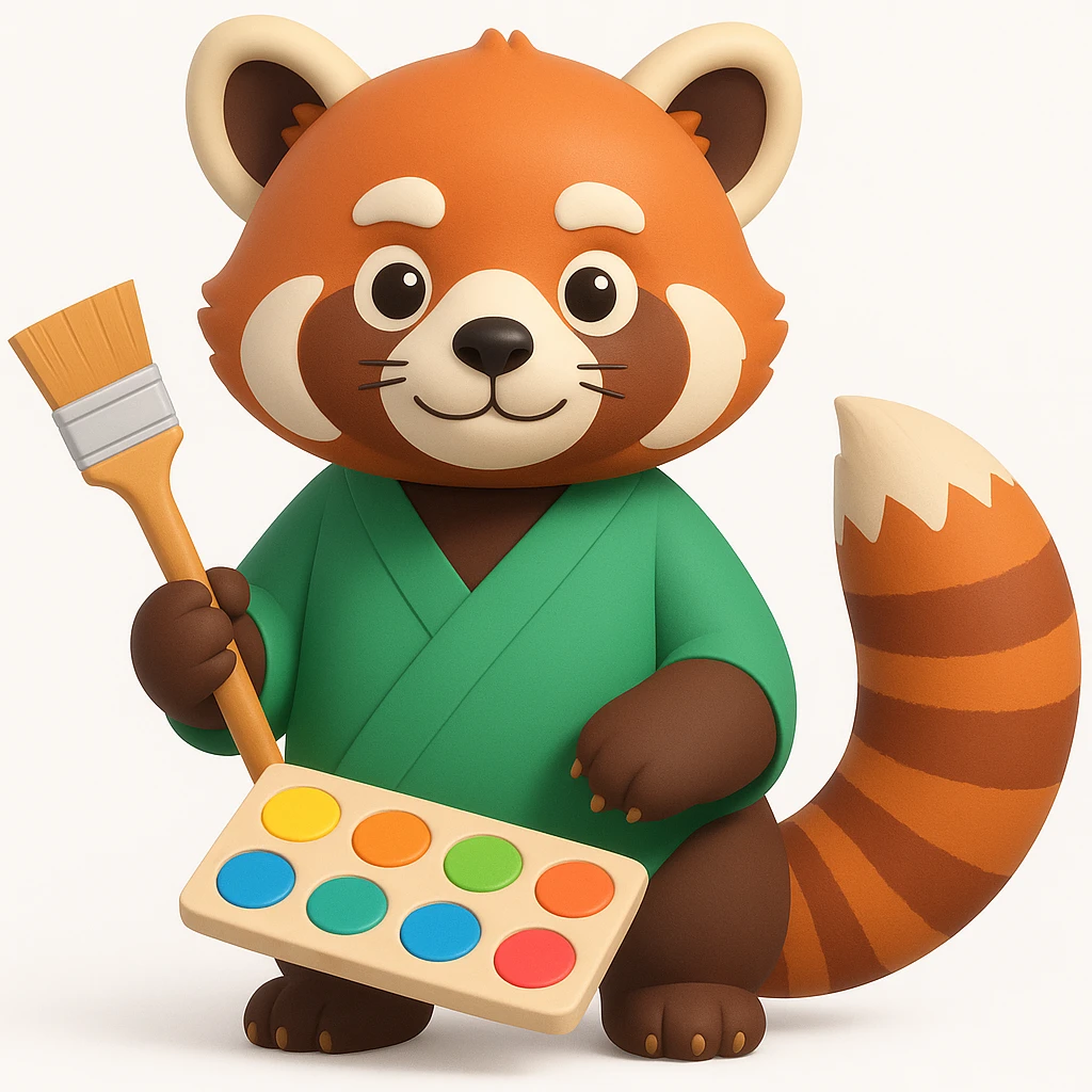 Red panda with brush and pallet, 3d-emoji style emoji