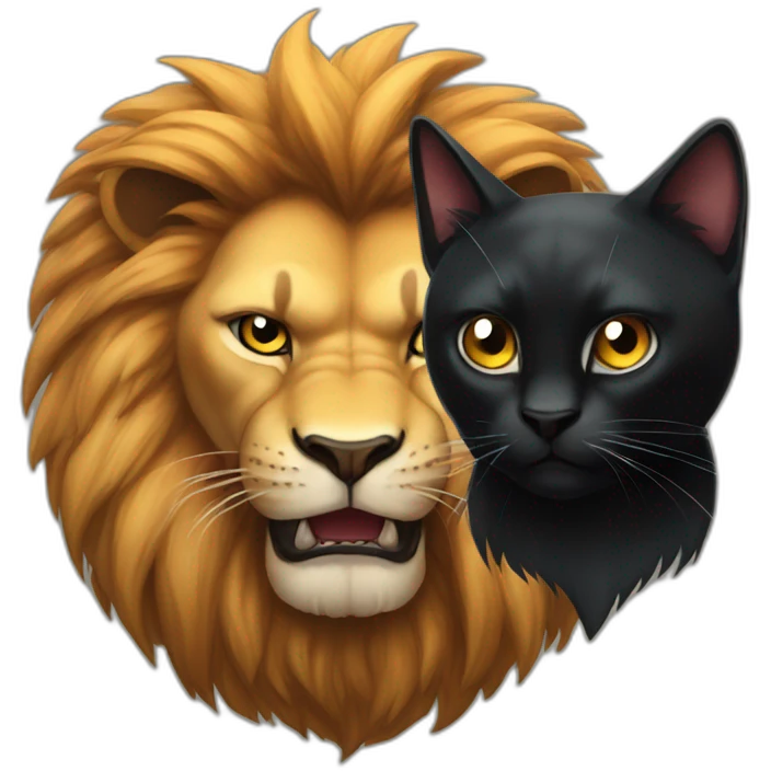 Big Lion and small black cat both very angry emoji