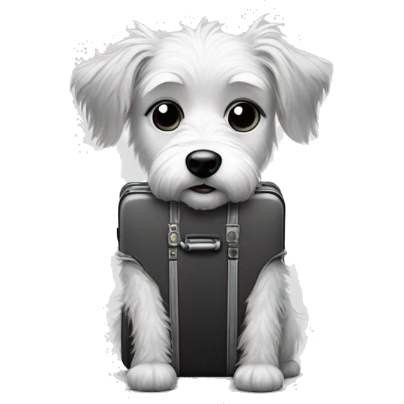 Black and white simple Sketch of Short scruffy dog with suitcase  emoji