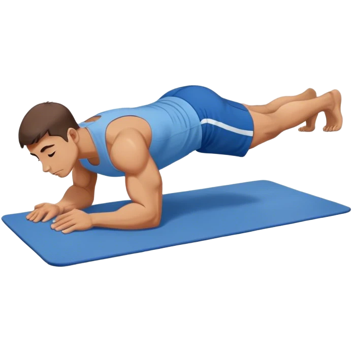 buff man blue shorts doing plank exercise on yoga mat emoji