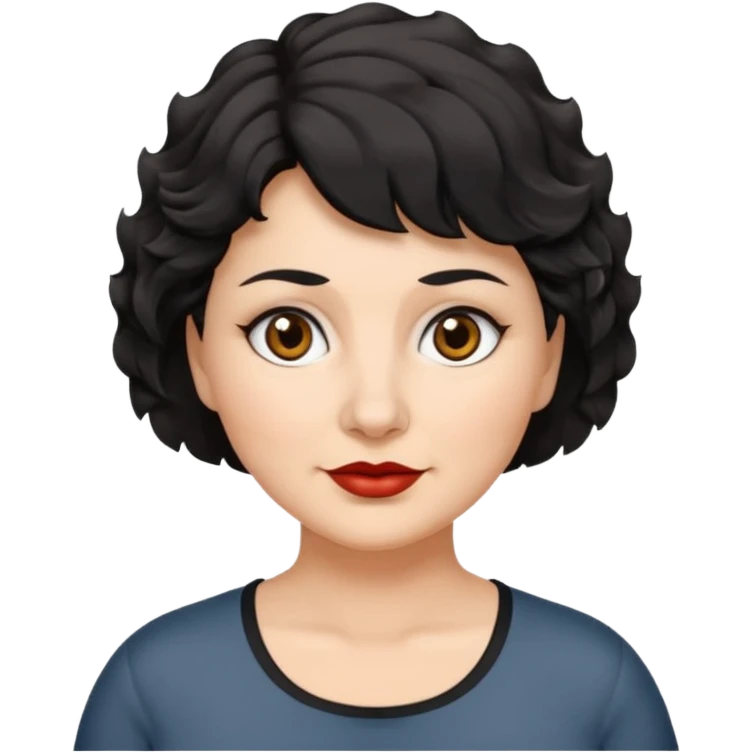 woman 60, brown eyes, very short black wavy wolf cut hair, chubby emoji