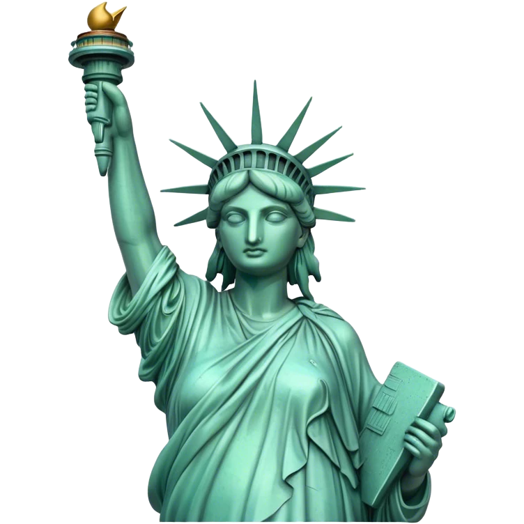 Cinematic Realistic Statue of Liberty Landmark Emoji, depicted with the iconic, majestic statue set against a clear sky rendered with detailed textures and dramatic, symbolic lighting. emoji
