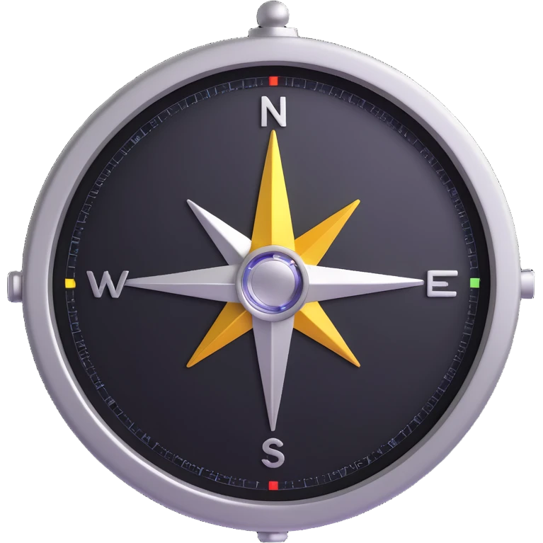 realistic compass, 3D emoji style, metallic and glass, modern and sleek, inspired by the actual compass emoji emoji