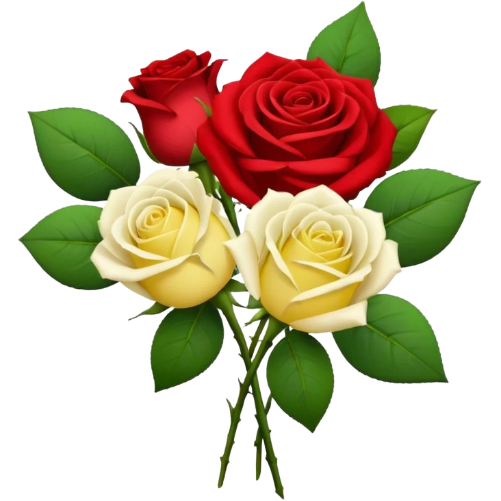 One red flower and one white flower and one small yellow rose below them in bouquet  emoji