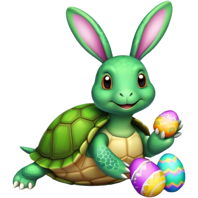 Turtle with Easter Eggs and bunny ears emoji