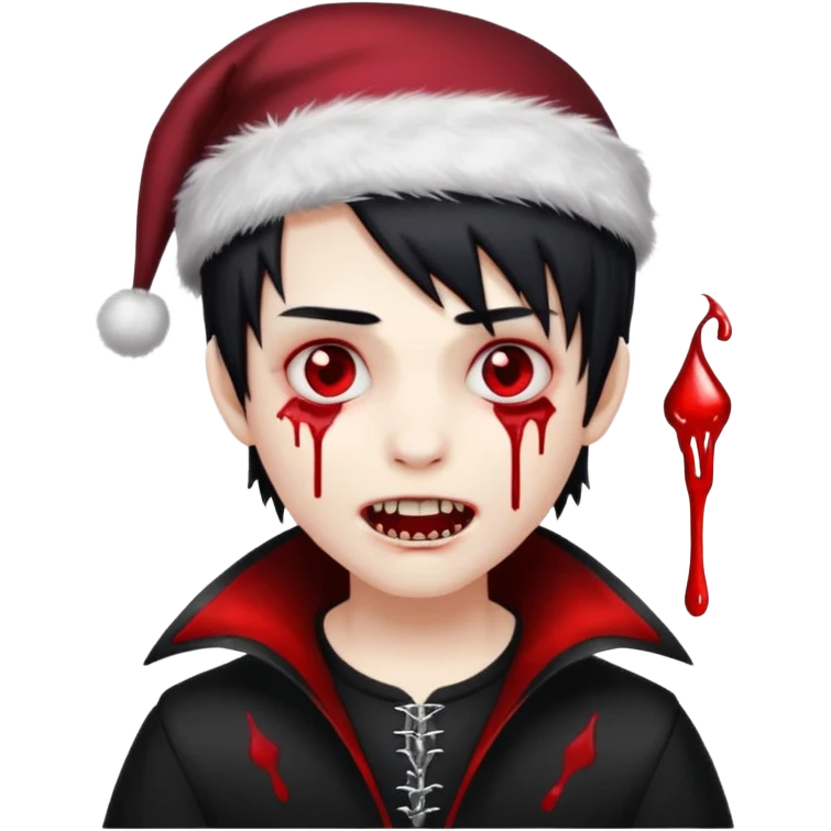 grey skin emo vampire boy with Christmas hat and blood dripping from fangs  emoji