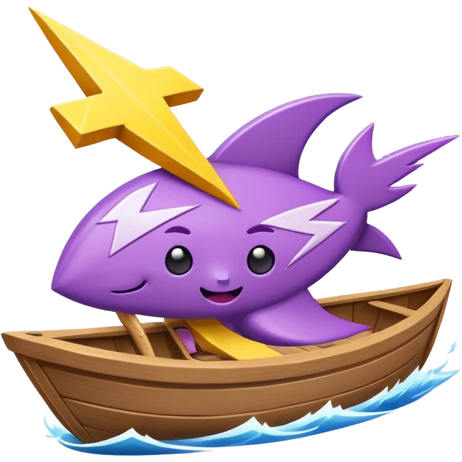a buff purple anthropamorphic lightning bolt sailing away on a boat emoji