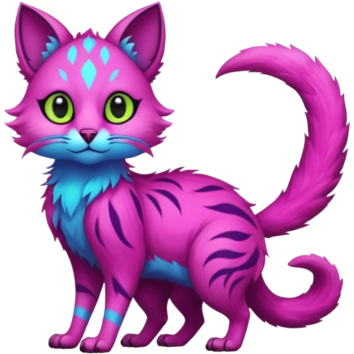 Neon-colored fantasy feline-fionbri-marsupial-critter-vernid-fursona animal creature full body with intricate markings  emoji